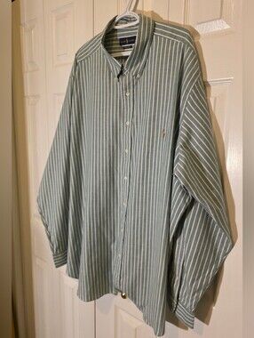 Lauren Ralph Lauren Men's 3XB Big Sage Green White Stripe Oxford Button-Down